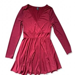 Red Mesh Long Sleeve Mini Dress